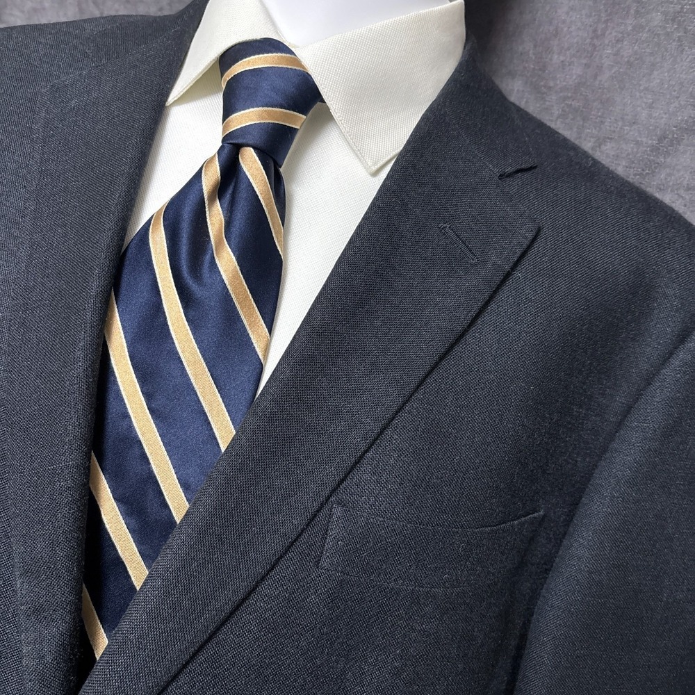 Samuelsohn Blazer 46R‎ Navy Blue Gable Italian Wool Silk Linen Woven Canada